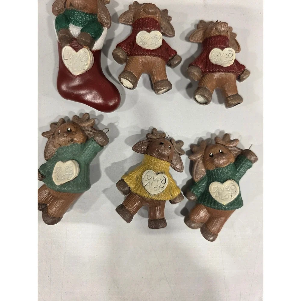 Set of 9 Christmas Moose/Bears Ornaments Sweaters Hearts Stocking Shaped‎ Loved
